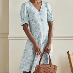 Boden Womens Dress Size 4 Blue V Neck Jersey A Line Pockets Knee Length